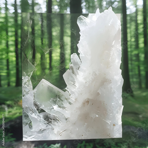 cristallo di ghiaccio in una fitta foresta, ice crystal in a dense forest
