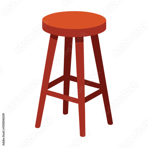 Simple red wooden stool illustration against white background in isometric view