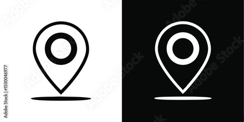 Black and white web icon set with map pin, marker, and pointer symbols for GPS location and navigation