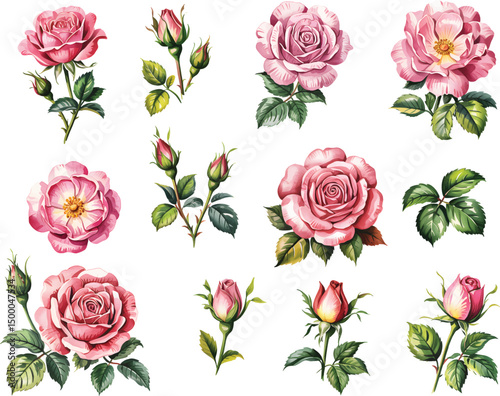 Watercolor red rose flower bunch for textile print.