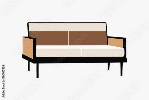 Modern Stylish Two Seater Sofa with White Background, Industrial Accents