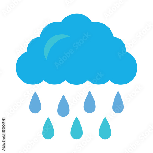 Simple blue cloud with falling raindrops representing weather and meteorology forecast