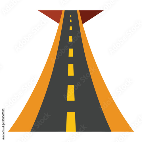 Cartoon highway road with yellow center line and overhead bridge graphic