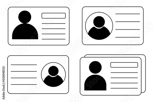 Id card identification badge simple icon. Driver license, verify document. Biometric membership passport. Flat card with information.