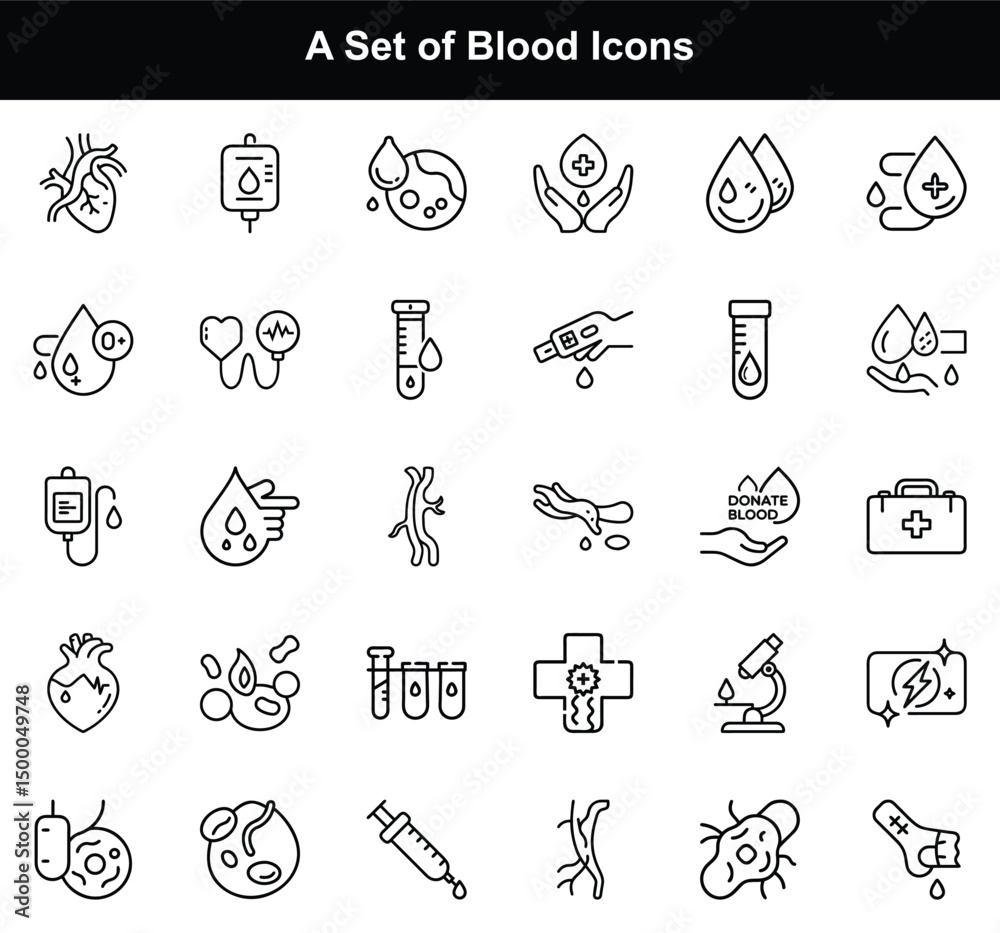 Naklejka premium Line Icon Set of Blood Donation, Medical and Healthcare with Transparent Background