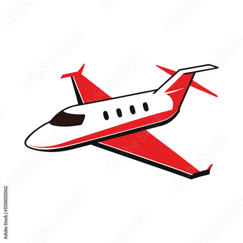 Stylized red and white business jet illustration for travel and transportation concepts