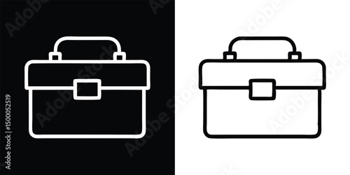 toolbox, suitcase, briefcase, luggage, bag, container, storage, work, business, travel, icon, outline, white on black
