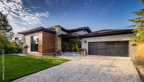 modern ranch house with a private driveway