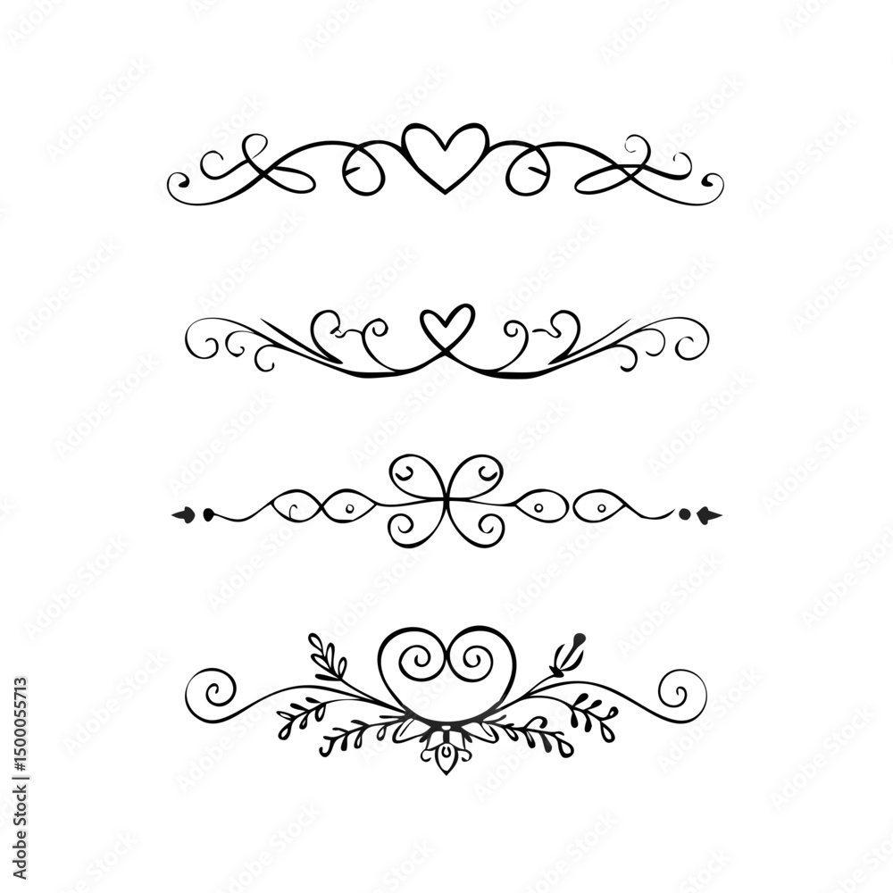 Hand drawn text dividers and graphic elements. Vector floral designs. Vintage ornament divider set.Hand drawn border collection for invitation,poster,banner.Retro decoration vector collection
