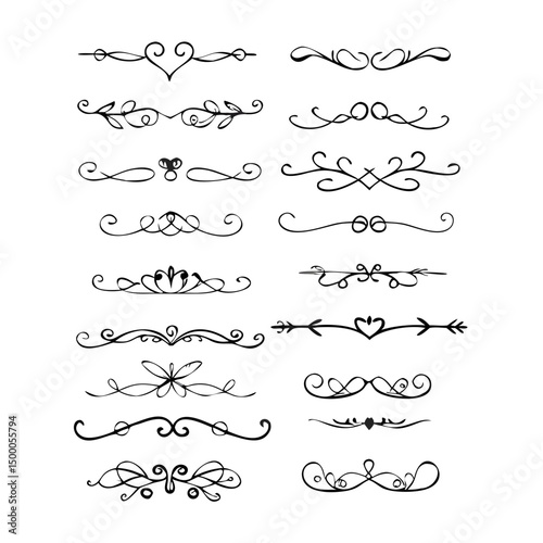 Hand drawn text dividers and graphic elements. Vector floral designs. Vintage ornament divider set.Hand drawn border collection for invitation,poster,banner.Retro decoration vector collection
