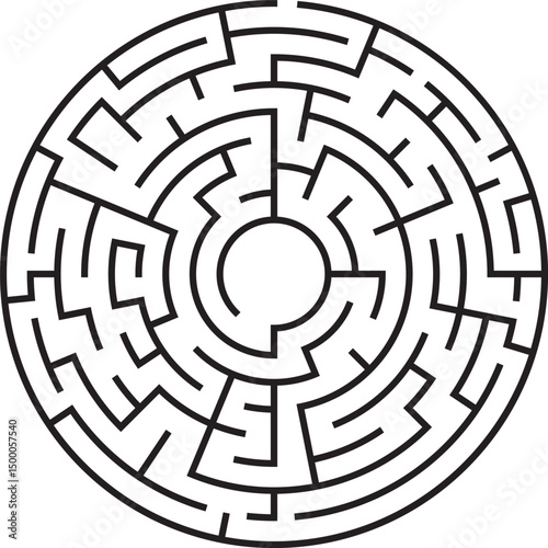 Circular Maze Puzzle Labyrinth Game, Pathfinding Challenge, Concentric Design