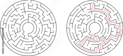 Circular Maze Puzzle Solution Path, Labyrinth, Game, Challenge, Test
