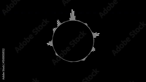 A graphic circular loop of rhythmic audio frequency sound waves in the background