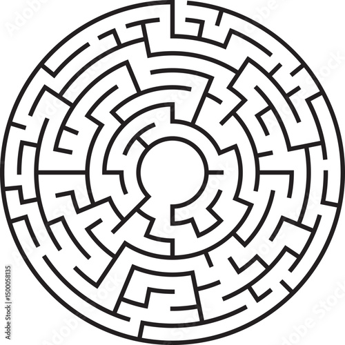 Circular Maze Puzzle Labyrinth Game, Pathfinding Challenge, Brain Teaser