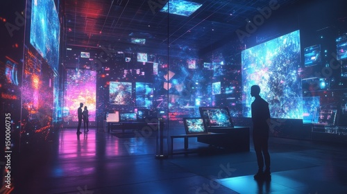 Immersive Digital Art Installation Dazzles Visitors With Vibrant Colors and Interactive Displays in a Modern Gallery Space at Sunrise