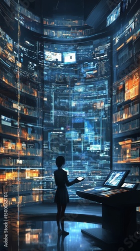 Exploring the Digital Library of the Future Where Knowledge and Technology Converge in a Mesmerizing Display of Lights and Data