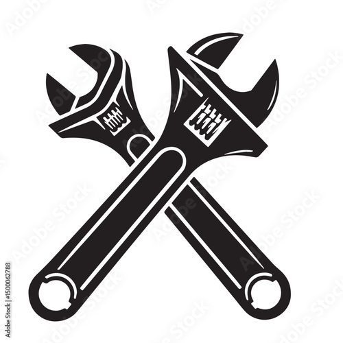 Black Adjustable Spanner Silhouette Vector, High Quality Illustration on White Background