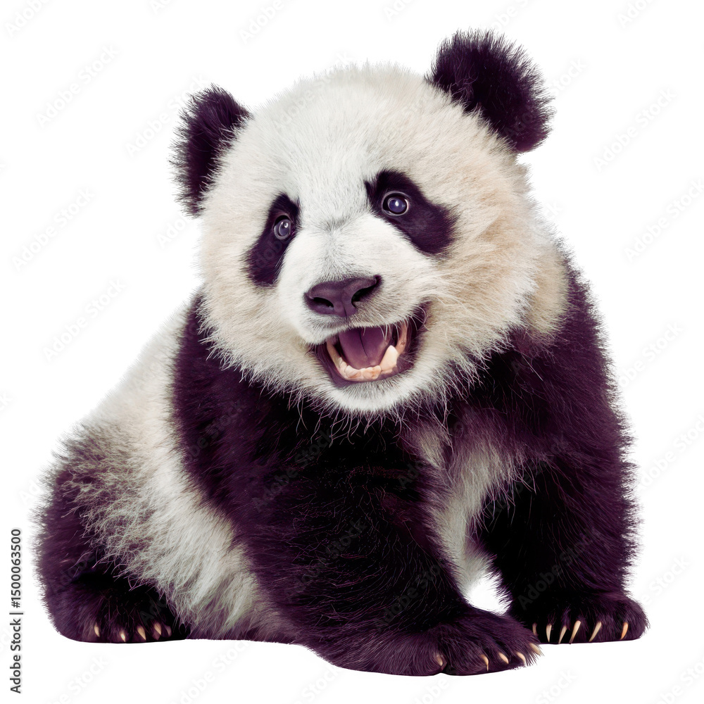 Fototapeta premium Baby Panda Hugging Bamboo - Isolated PNG