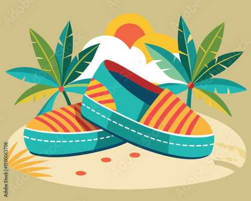 Summer Shoes on the Beach. Tropical Vacation Vibes