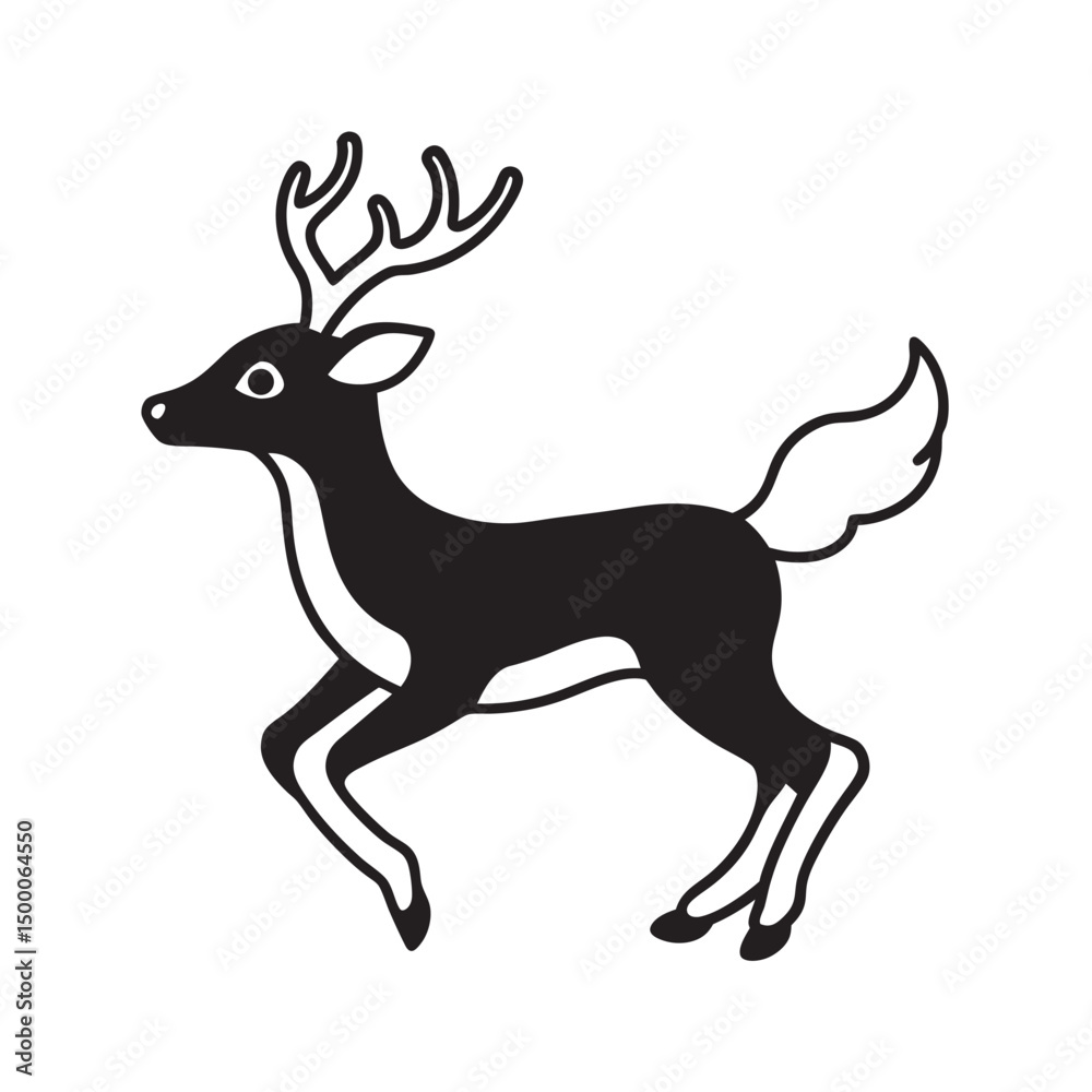 Fototapeta premium Leaping Reindeer Calf Silhouette Vector Design