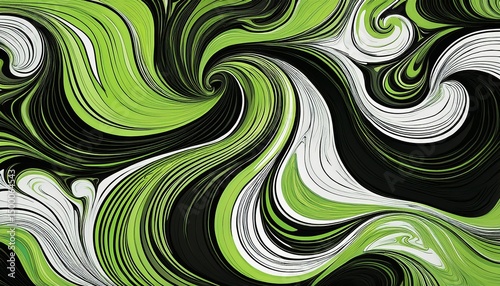abstract fluid pattern with black green and white swirls
