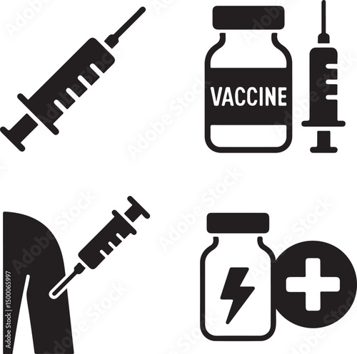 Vaccine Icon Set – Step-by-Step Vaccination Symbols Vector Illustration

