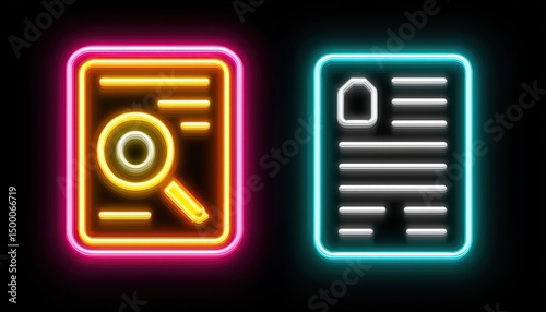 Neon Document Search Icons.