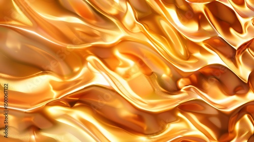 Smooth satin background with golden silk waves and folds for luxury design projects