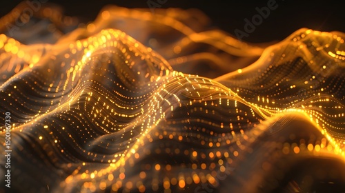 Satin-finished golden silk with elegant folds and soft waves for luxury design themes