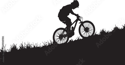 Outdoor Adventure with Cyclist Biking Uphill Silhouette