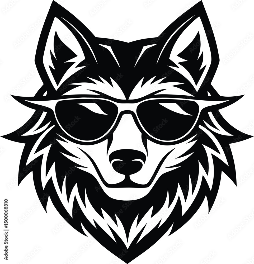 Obraz premium Wolf head tattoo, Wolf head Vector illustration. Wolf Vintage Logo Stock Vector. on white background wolf sunclass funny vector wolf smart logo