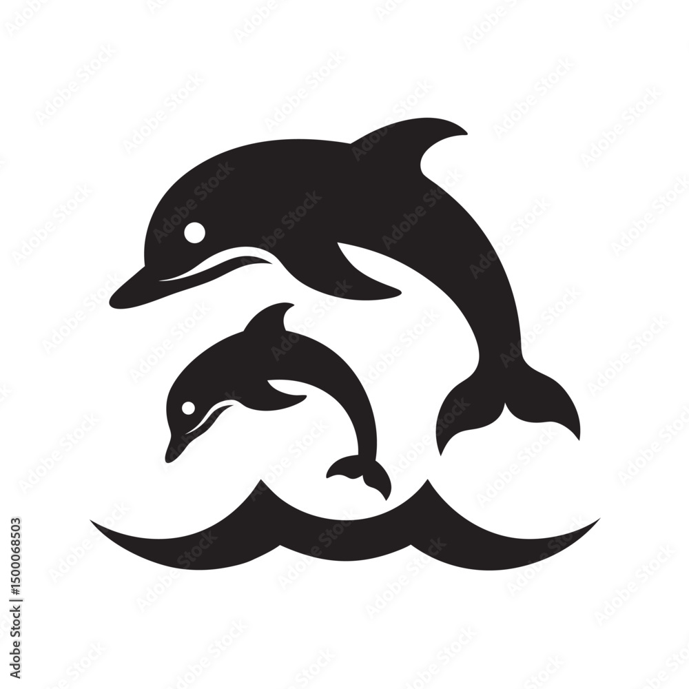 Naklejka premium Leaping Dolphins Silhouette Vector Underwater Scene