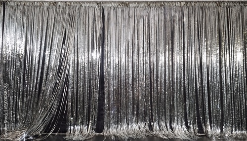 shiny silver tinsel curtains reflect light creating a shine or shine effect