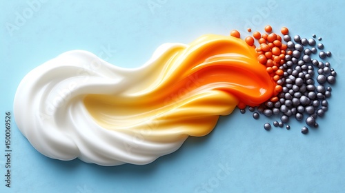 Whisked Swirls Of Creamy Food With Colorful Accents Displayed Neatly
