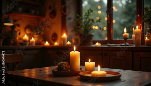 Cozy Home Decor with Soft Candlelight and Natural Accents