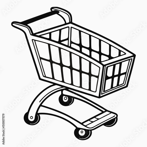 Shopping Cart Outline Drawing Isolated on White Background for Retail and E Commerce