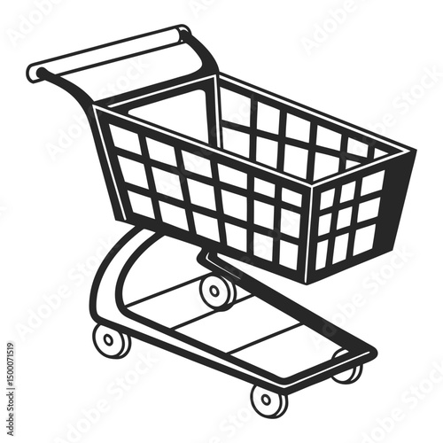 Simple Black and White Line Art Illustration of a Shopping Cart for Grocery Stores