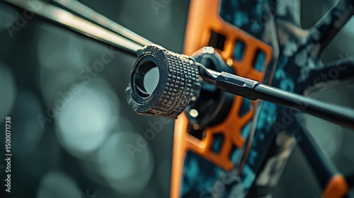 Close-up view of a modern compound bow sight mechanism.
