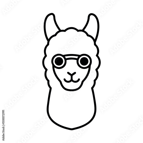 Alpaca Head with Sunglasses Line Art Vector Design