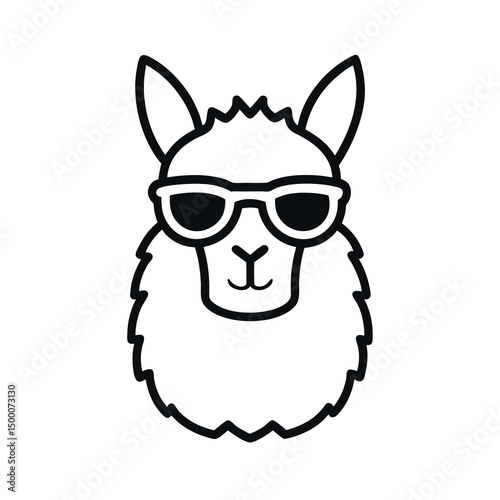 Stylish Alpaca Head with Sunglasses Outline Vector