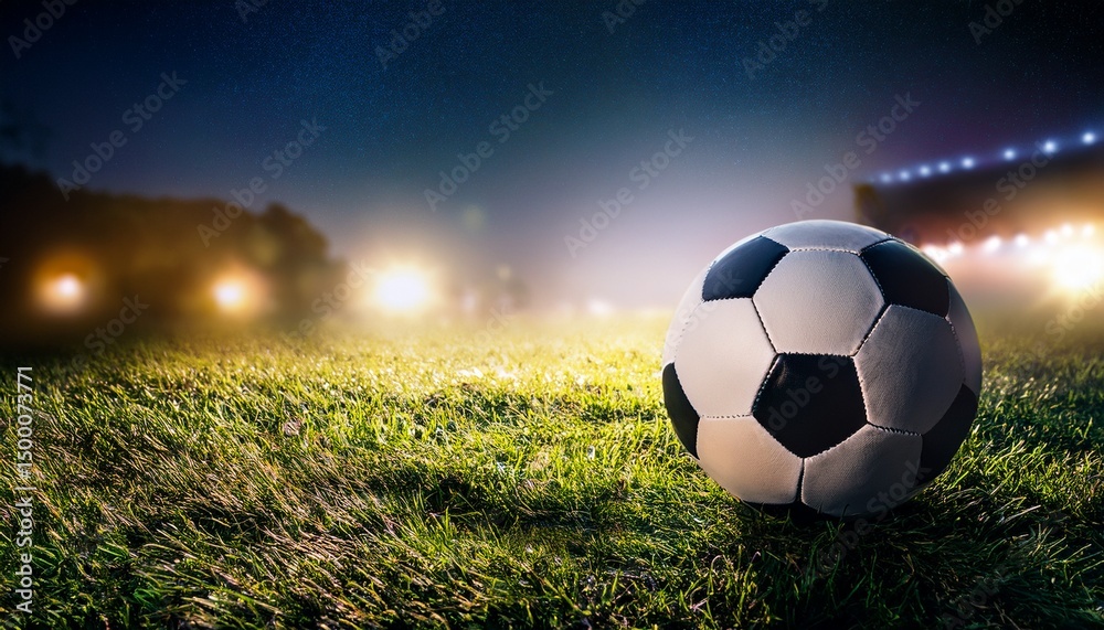 Fototapeta premium soccer ball on the grass at night