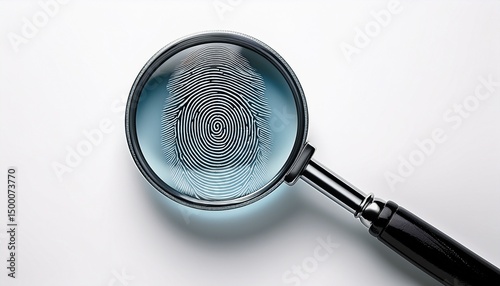 magnifying glass with fingerprint on white