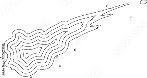 Concentric ink splatter with directional flow and radiating lines creating movement in the form.