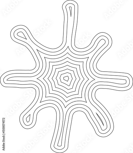 Concentric ink pattern shaped like a floral silhouette with layered smudges and uneven petal-like forms.