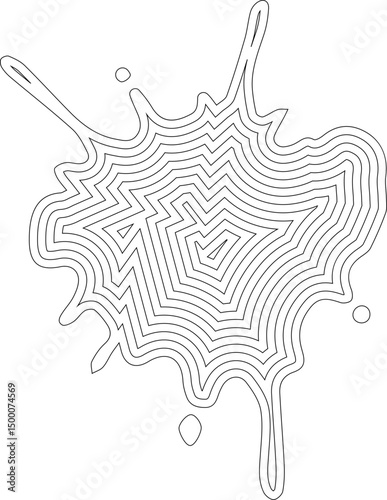Concentric droplet-style shape forming a heart silhouette with fluid ink flow and uneven border.