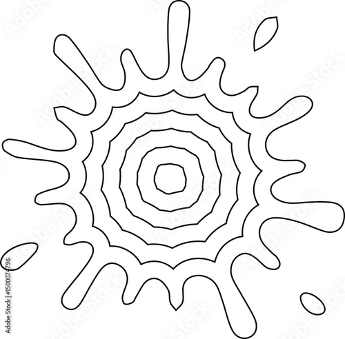 Concentric outline shaped like a star formed by sharp ink drops radiating outward in dynamic lines.