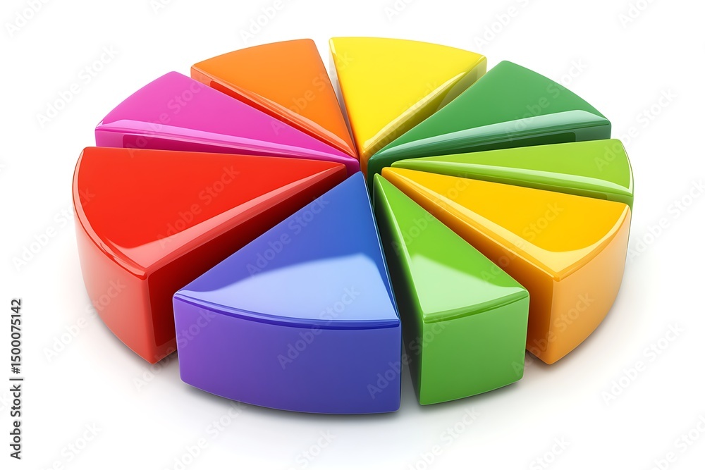 Obraz premium 3D icon of a pie chart with sliced segments in different colors