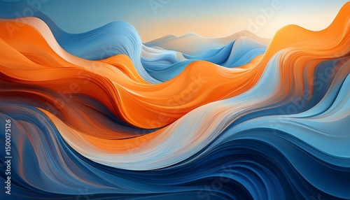 fluid orange and blue waves create a calming abstract landscape perfect for backgrounds or digital art projects