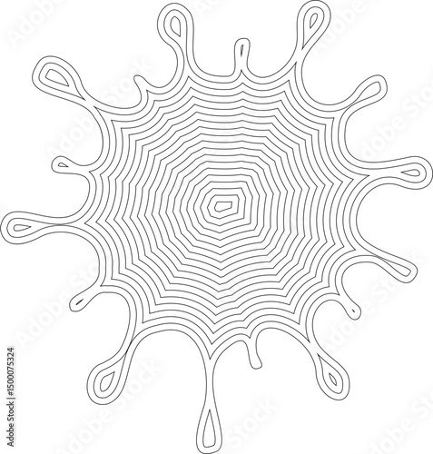 Concentric ink explosion with expansive irregular lines and central burst effect creating a high contrast texture.