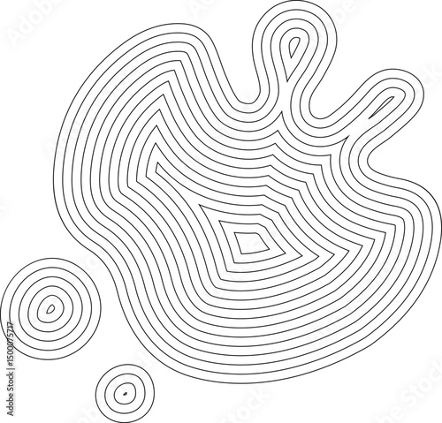 Concentric ink formation shaped like a spreading puddle with soft edges and irregular splatter patterns.